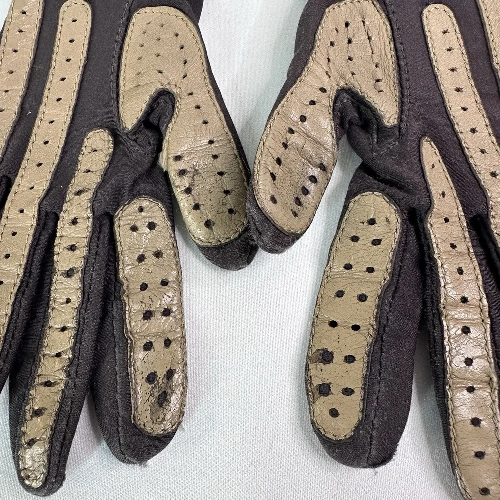 Vintage Isotoner by Aris Driving Gloves Leather Trim OS Brown Tan *Wear SEE PICS - Picture 3 of 5